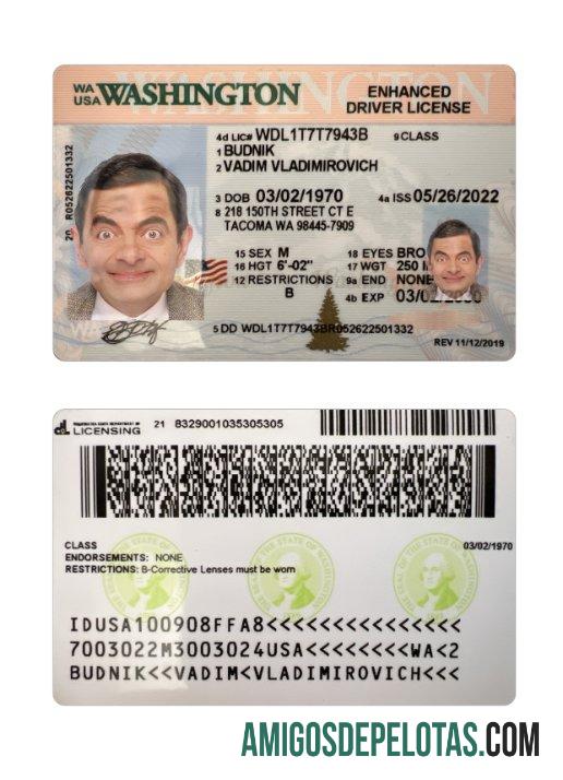 Carteira de motorista dos EUA em Washington 2022 presente exemplo